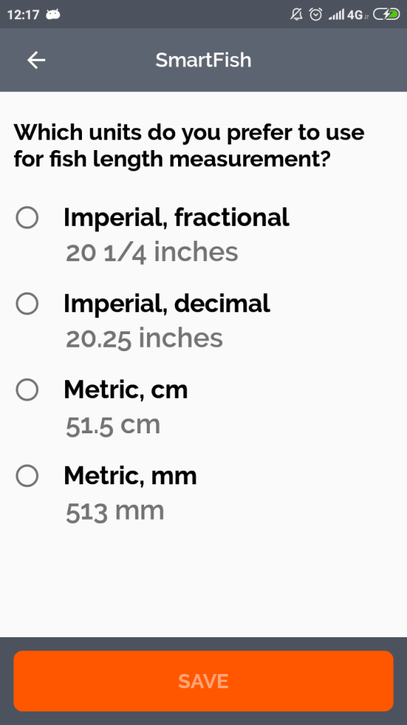 Length Units Selection Screen